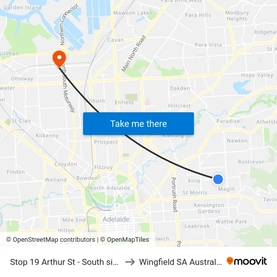 Stop 19 Arthur St - South side to Wingfield SA Australia map