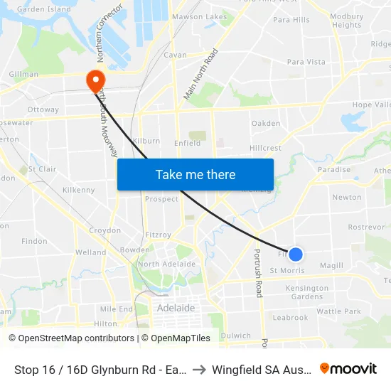 Stop 16 / 16D Glynburn Rd - East side to Wingfield SA Australia map