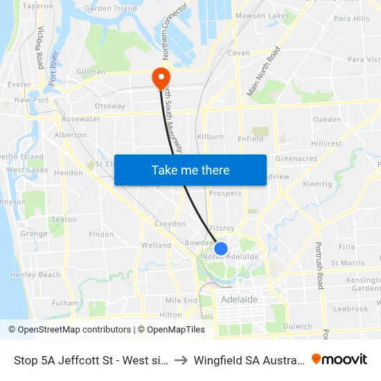 Stop 5A Jeffcott St - West side to Wingfield SA Australia map
