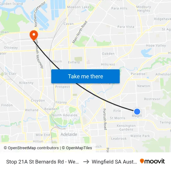 Stop 21A St Bernards Rd - West side to Wingfield SA Australia map