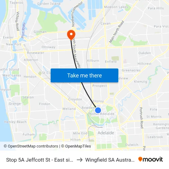 Stop 5A Jeffcott St - East side to Wingfield SA Australia map
