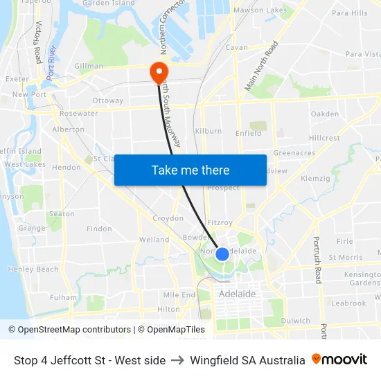 Stop 4 Jeffcott St - West side to Wingfield SA Australia map