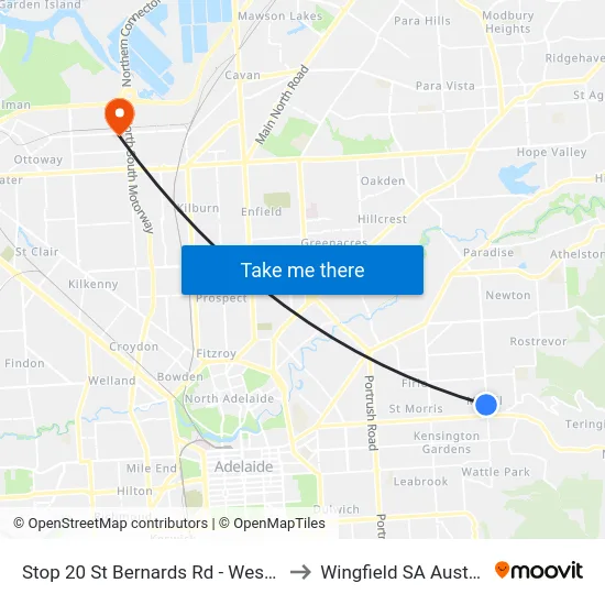 Stop 20 St Bernards Rd - West side to Wingfield SA Australia map