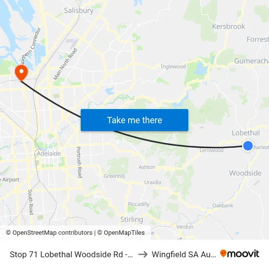 Stop 71 Lobethal Woodside Rd - North side to Wingfield SA Australia map