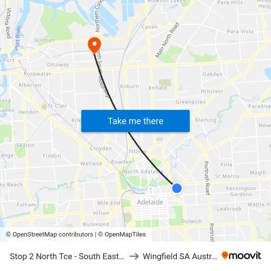 Stop 2 North Tce - South East side to Wingfield SA Australia map