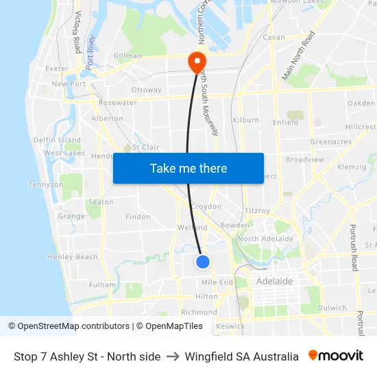 Stop 7 Ashley St - North side to Wingfield SA Australia map