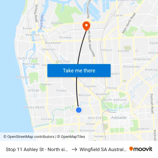 Stop 11 Ashley St - North side to Wingfield SA Australia map