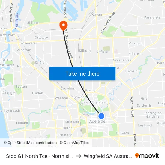 Stop G1 North Tce - North side to Wingfield SA Australia map