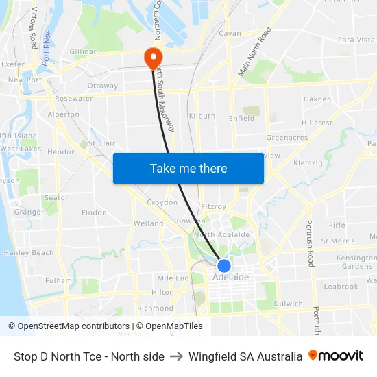 Stop D North Tce - North side to Wingfield SA Australia map