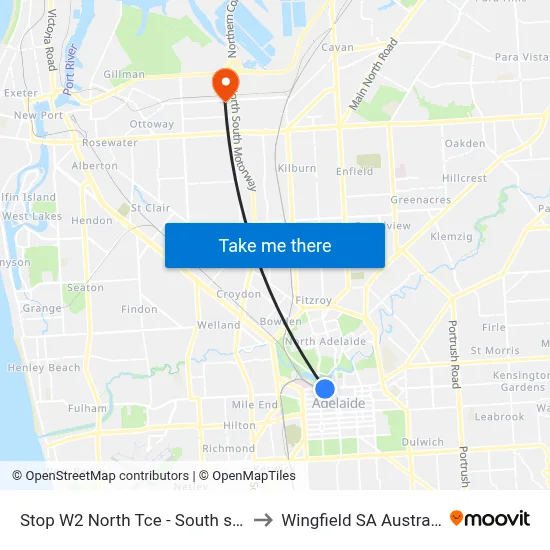 Stop W2 North Tce - South side to Wingfield SA Australia map