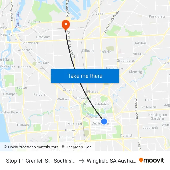 Stop T1 Grenfell St - South side to Wingfield SA Australia map