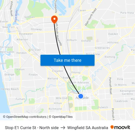 Stop E1 Currie St - North side to Wingfield SA Australia map