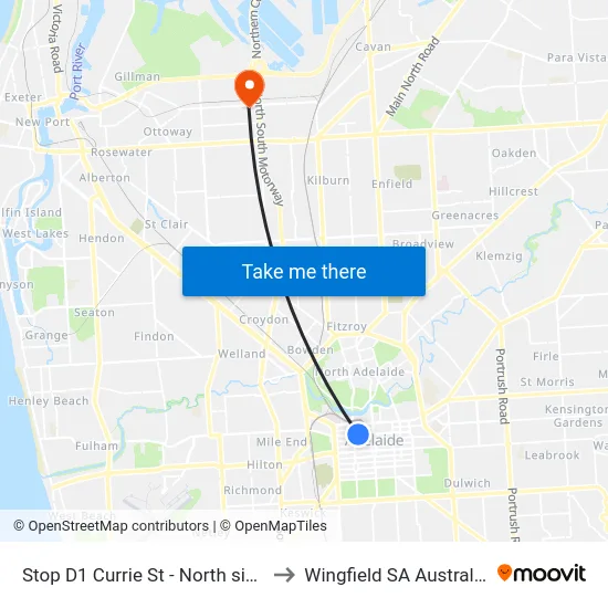 Stop D1 Currie St - North side to Wingfield SA Australia map