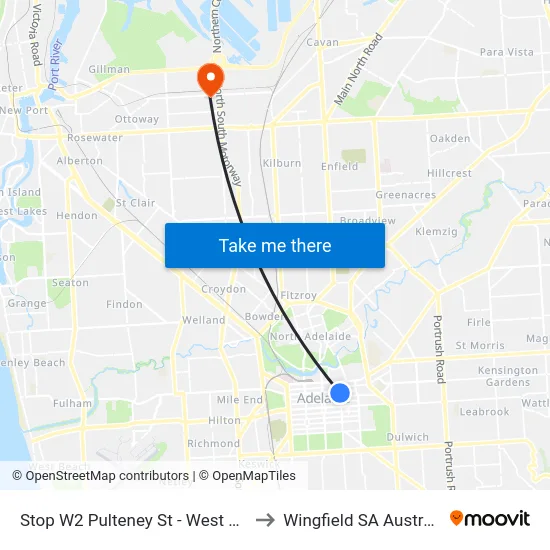 Stop W2 Pulteney St - West side to Wingfield SA Australia map
