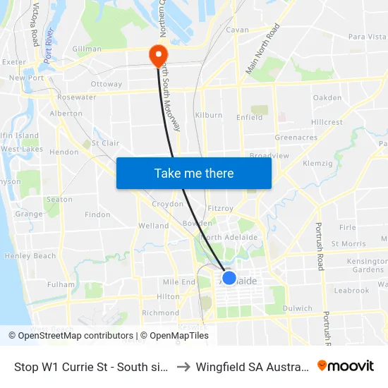 Stop W1 Currie St - South side to Wingfield SA Australia map