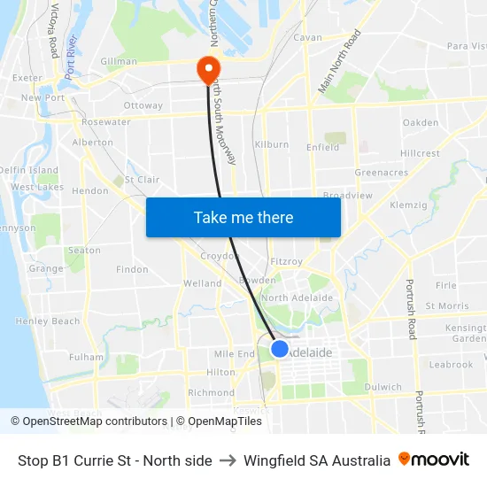 Stop B1 Currie St - North side to Wingfield SA Australia map