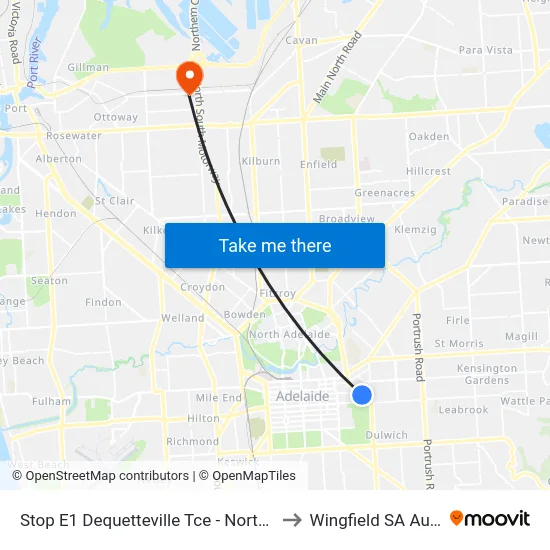 Stop E1 Dequetteville Tce - North East side to Wingfield SA Australia map