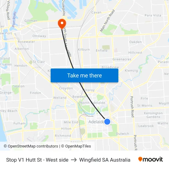 Stop V1 Hutt St - West side to Wingfield SA Australia map
