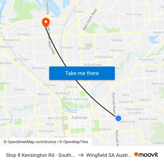Stop 8 Kensington Rd - South side to Wingfield SA Australia map