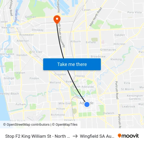 Stop F2 King William St - North East side to Wingfield SA Australia map