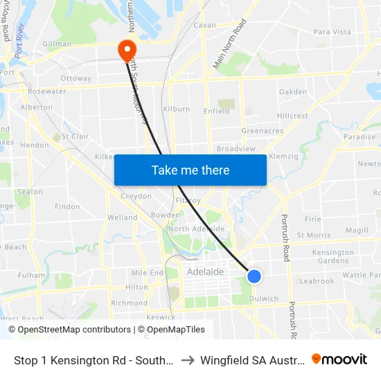 Stop 1 Kensington Rd - South side to Wingfield SA Australia map