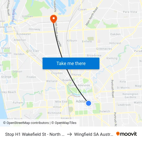 Stop H1 Wakefield St - North side to Wingfield SA Australia map