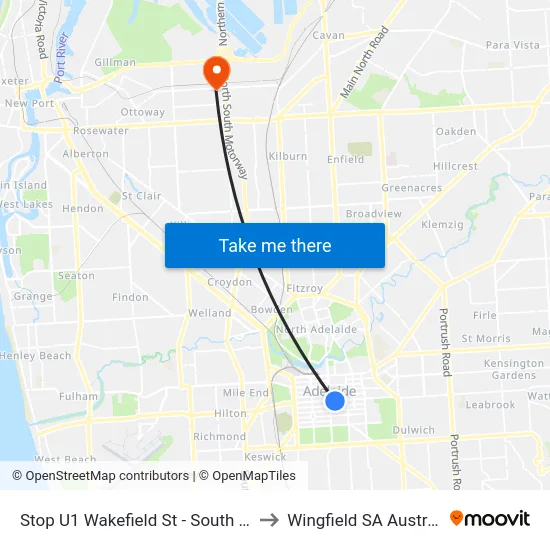 Stop U1 Wakefield St - South side to Wingfield SA Australia map