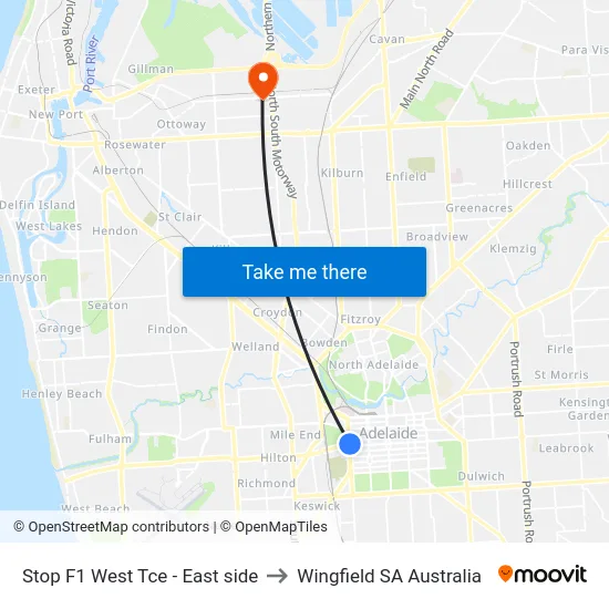 Stop F1 West Tce - East side to Wingfield SA Australia map