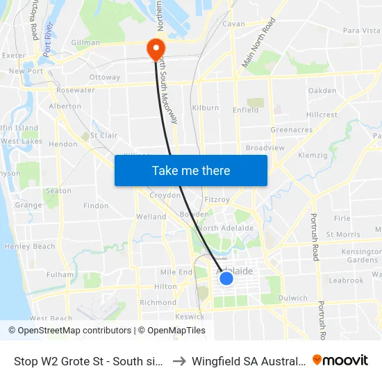 Stop W2 Grote St - South side to Wingfield SA Australia map