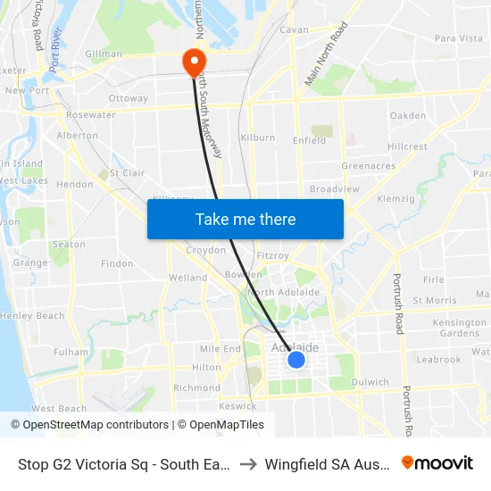 Stop G2 Victoria Sq - South East side to Wingfield SA Australia map