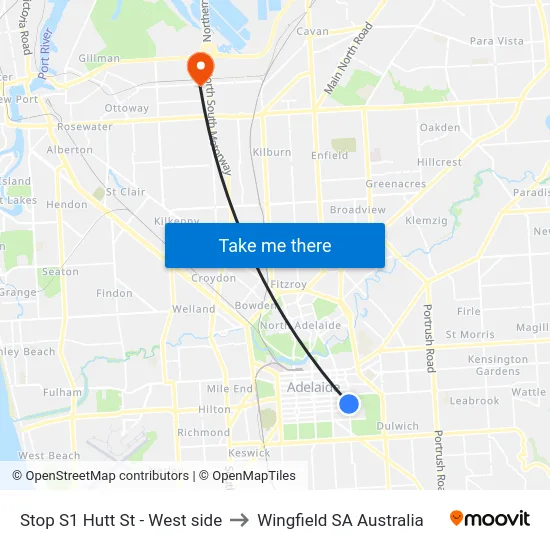 Stop S1 Hutt St - West side to Wingfield SA Australia map