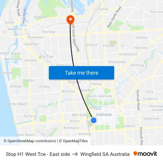 Stop H1 West Tce - East side to Wingfield SA Australia map