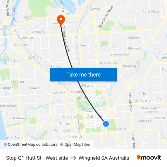 Stop Q1 Hutt St - West side to Wingfield SA Australia map