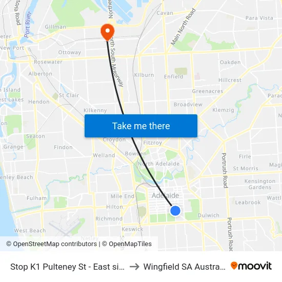 Stop K1 Pulteney St - East side to Wingfield SA Australia map