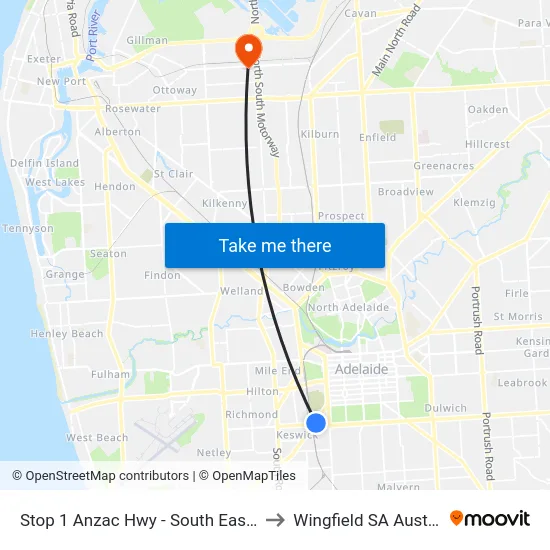 Stop 1 Anzac Hwy - South East side to Wingfield SA Australia map