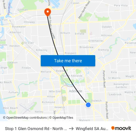 Stop 1 Glen Osmond Rd - North East side to Wingfield SA Australia map
