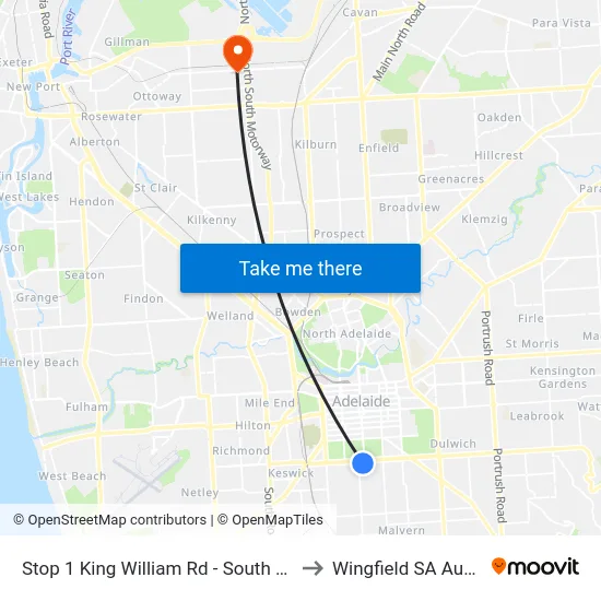Stop 1 King William Rd - South East side to Wingfield SA Australia map