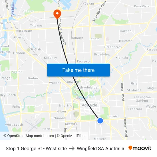 Stop 1 George St - West side to Wingfield SA Australia map