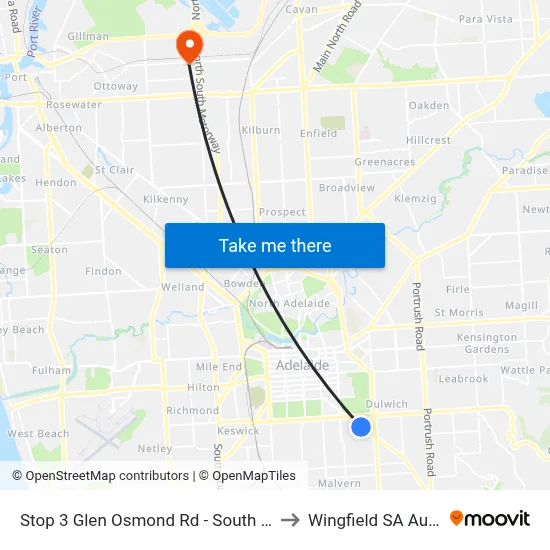 Stop 3 Glen Osmond Rd - South West side to Wingfield SA Australia map