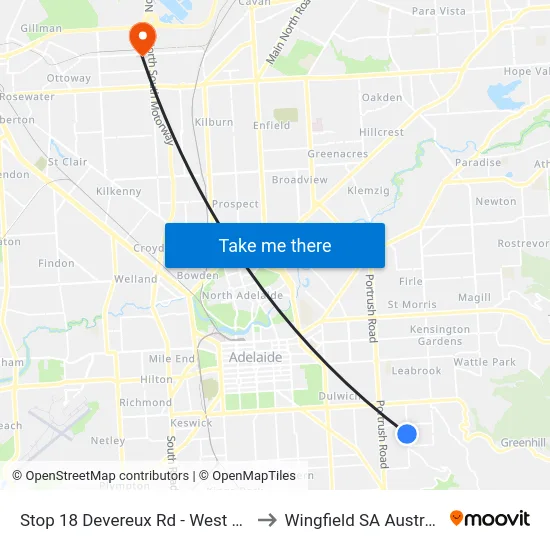 Stop 18 Devereux Rd - West side to Wingfield SA Australia map