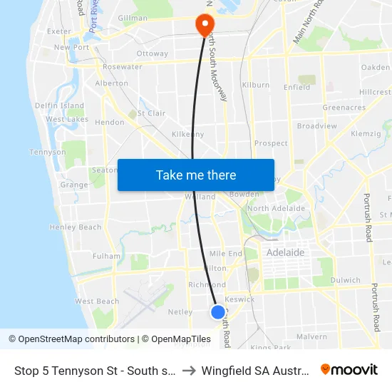 Stop 5 Tennyson St - South side to Wingfield SA Australia map