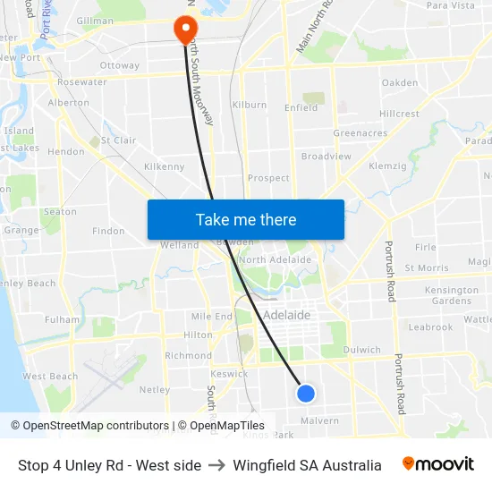 Stop 4 Unley Rd - West side to Wingfield SA Australia map