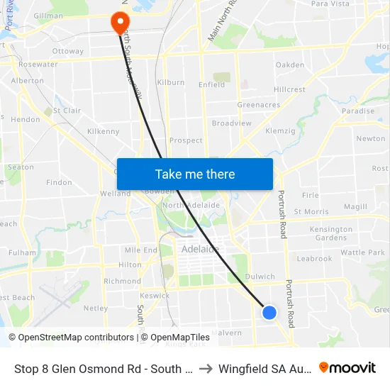 Stop 8 Glen Osmond Rd - South West side to Wingfield SA Australia map