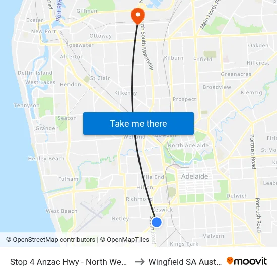 Stop 4 Anzac Hwy - North West side to Wingfield SA Australia map