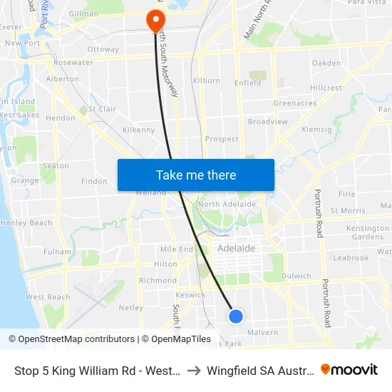 Stop 5 King William Rd - West side to Wingfield SA Australia map