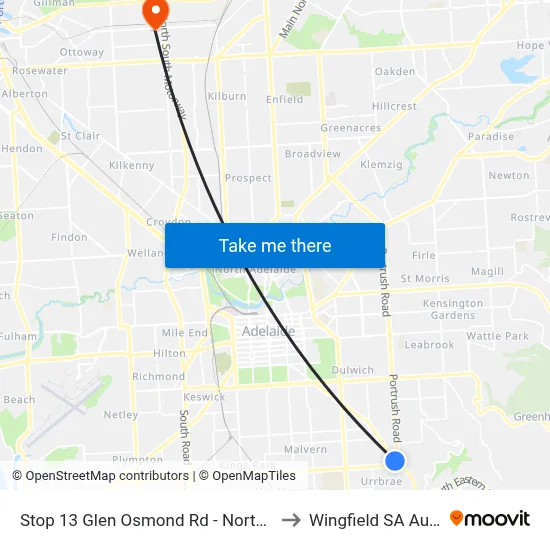 Stop 13 Glen Osmond Rd - North East side to Wingfield SA Australia map
