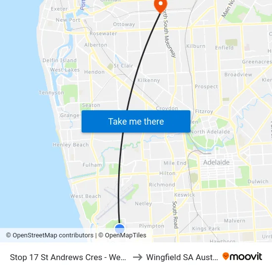 Stop 17 St Andrews Cres - West side to Wingfield SA Australia map