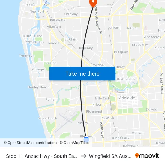 Stop 11 Anzac Hwy - South East side to Wingfield SA Australia map