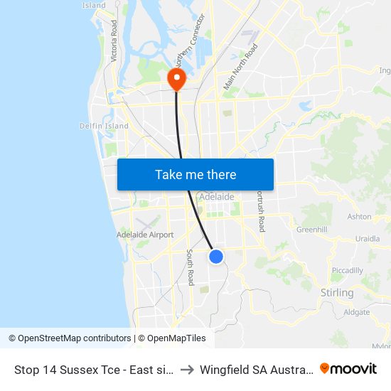 Stop 14 Sussex Tce - East side to Wingfield SA Australia map