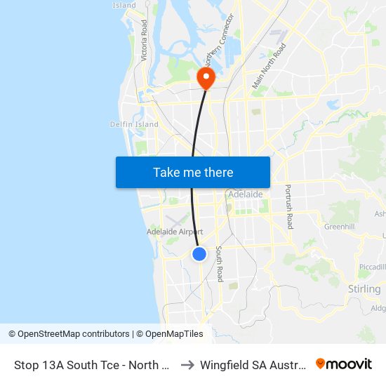 Stop 13A South Tce - North side to Wingfield SA Australia map